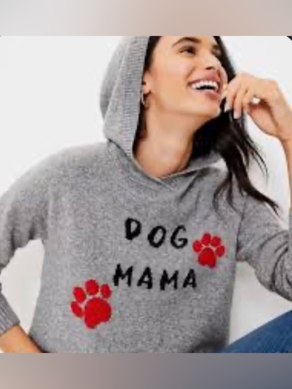 Lou & Grey Oversized Gray 'Dog Mama' Hoodie with Red Paw Prints